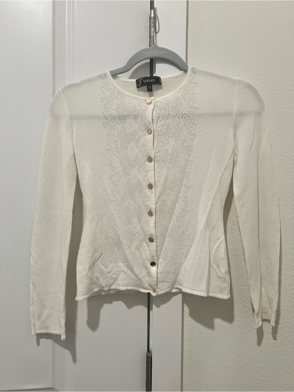Versace Ivory Knit Cardigan with Gold Buttons